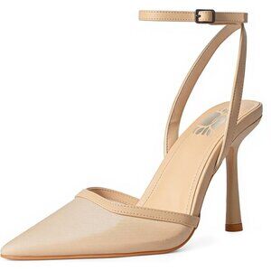 Women's Nude Pumps Pointed Toe Heels with Ankle Strap Closed Toe High Heels